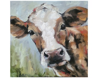 Cow original painting original oil painting cow picture artwork impasto painting