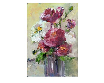 Roses Peonies Painting Original Paintings Abstract Oil Painting Abstract Flowers Art Peonies Impasto Painting