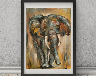 Elephant Original Oil on Canvas Elephant Abstract Wall Art Oil Painting Canvas Art