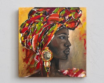 Impasto Oil Painting Original African American Women Art XL Artwork Gold Elements