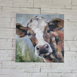 Cow original painting original oil painting cow picture artwork impasto painting image 4