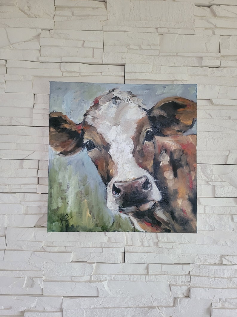 Cow original painting original oil painting cow picture artwork impasto painting image 4