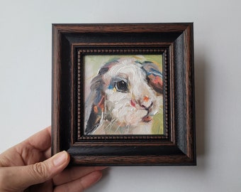 Rabbit Painting Hare Original Artwork Bunny Oil Painting Oil on Canvas Gift Farmhouse Painting