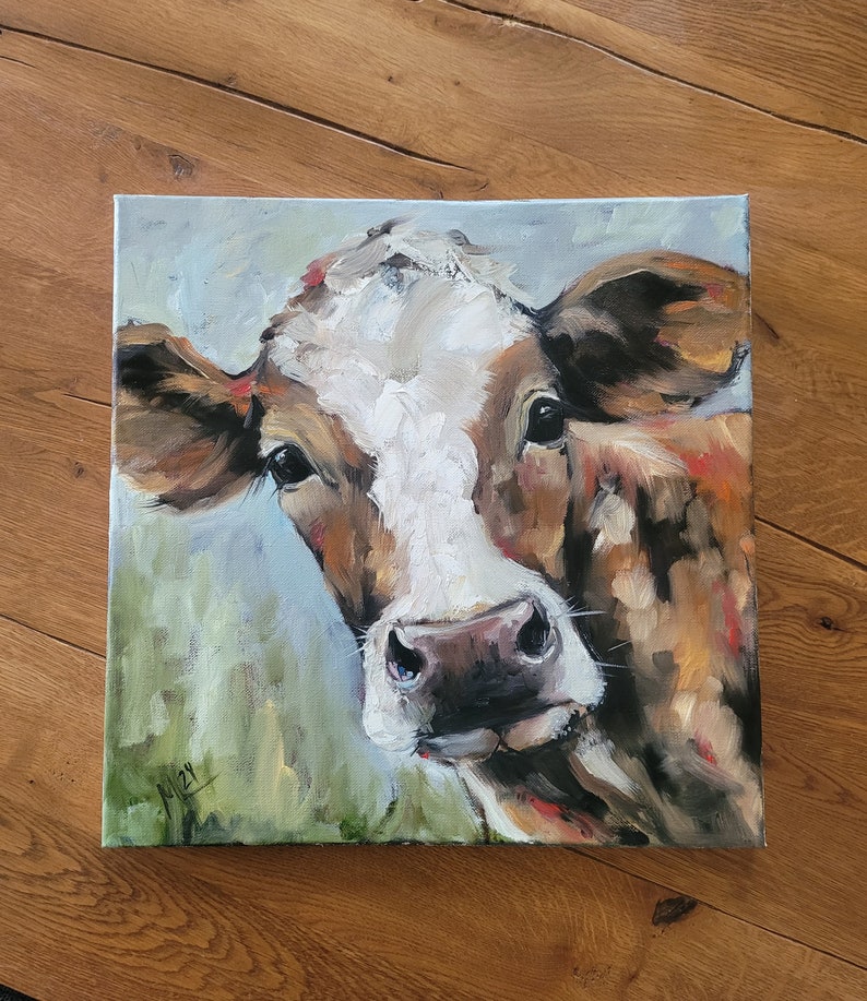 Cow original painting original oil painting cow picture artwork impasto painting image 3