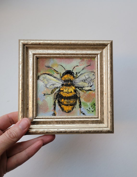 Honey Bee Painting Original Art Floral Artwork Flowers Wall Art Insect ...