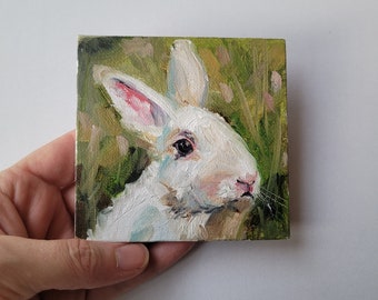 Rabbit Painting Hare Original Artwork Bunny Oil Painting Oil on Canvas Gift Farmhouse Painting