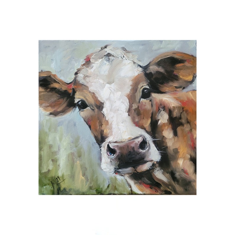 Cow original painting original oil painting cow picture artwork impasto painting image 1