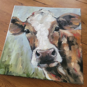 Cow original painting original oil painting cow picture artwork impasto painting image 6