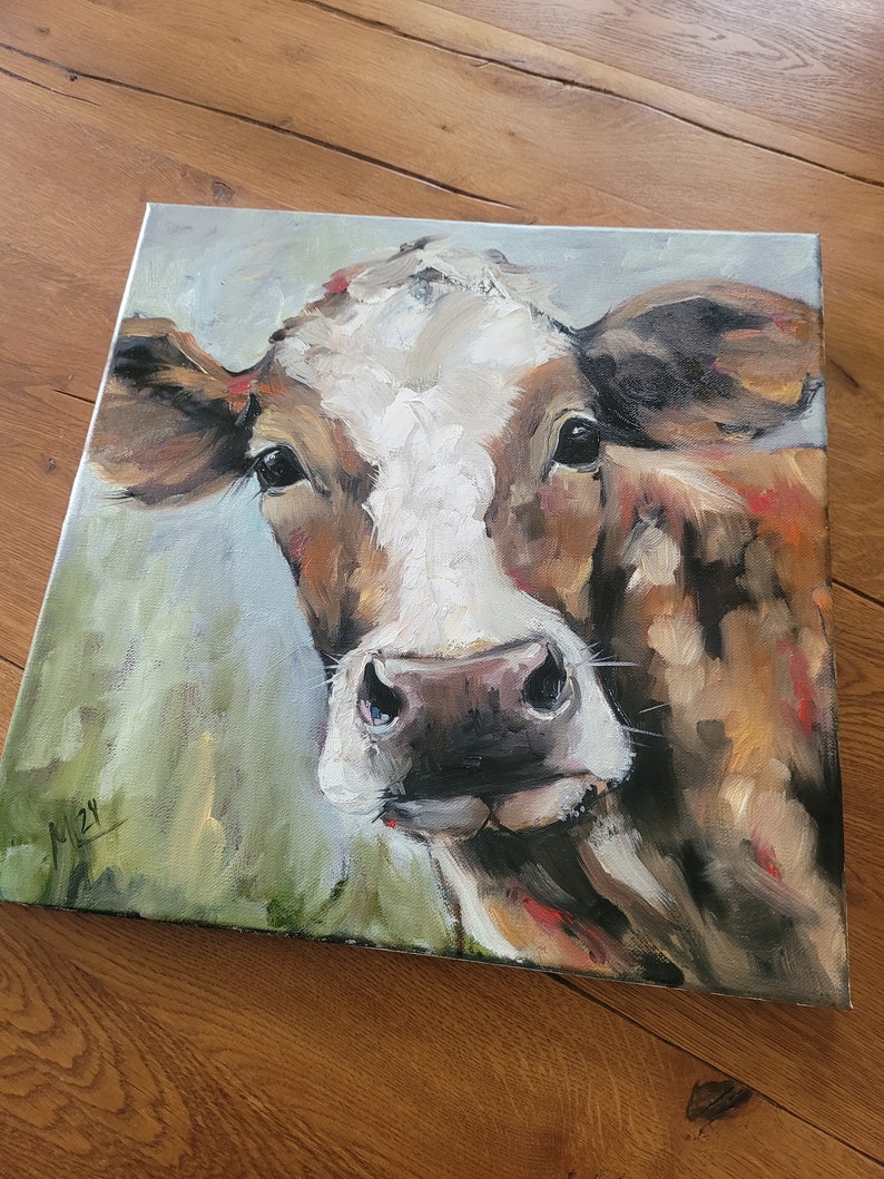 Cow original painting original oil painting cow picture artwork impasto painting image 6