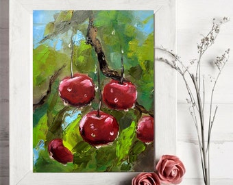 Cherry Painting Original Artwork Cherries original painting Oil on Canvas Cherry Wall Art