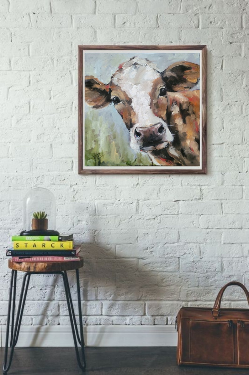 Cow original painting original oil painting cow picture artwork impasto painting image 7