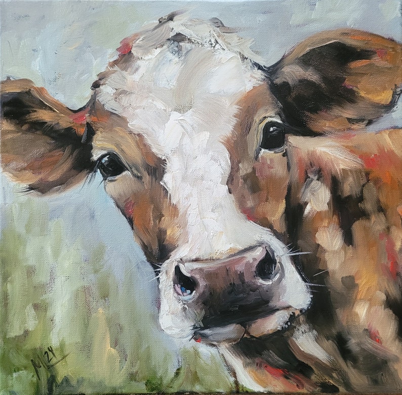 Cow original painting original oil painting cow picture artwork impasto painting image 2