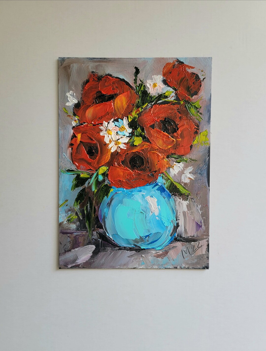 Poppy Oil Painting Original Artwork Poppies Small Wall Art Original Oil ...