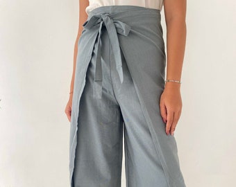 Linen Wrap Pants, Trendy Trouser, Summer Beach Pants, Festival Trousers, Yoga Pants