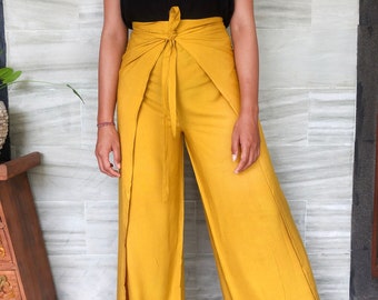 033 Yellow Wrap Pants, Beach Pants, Long Pants Trendy, Long Pants, Summer Pants, Festival Trousers