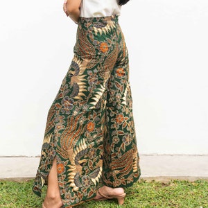 Green Batik Wrap Pants, Handmade Batik Trousers, Batik Trousers, Bali Beach Pants, Summer Pants, Festival Trousers, Batik Pants