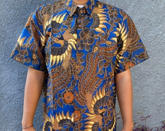 Men's Cotton Batik Shirt, Bali Batik Shirt, Dragon Batik, Balinese Shirt, Handmade Batik for Men