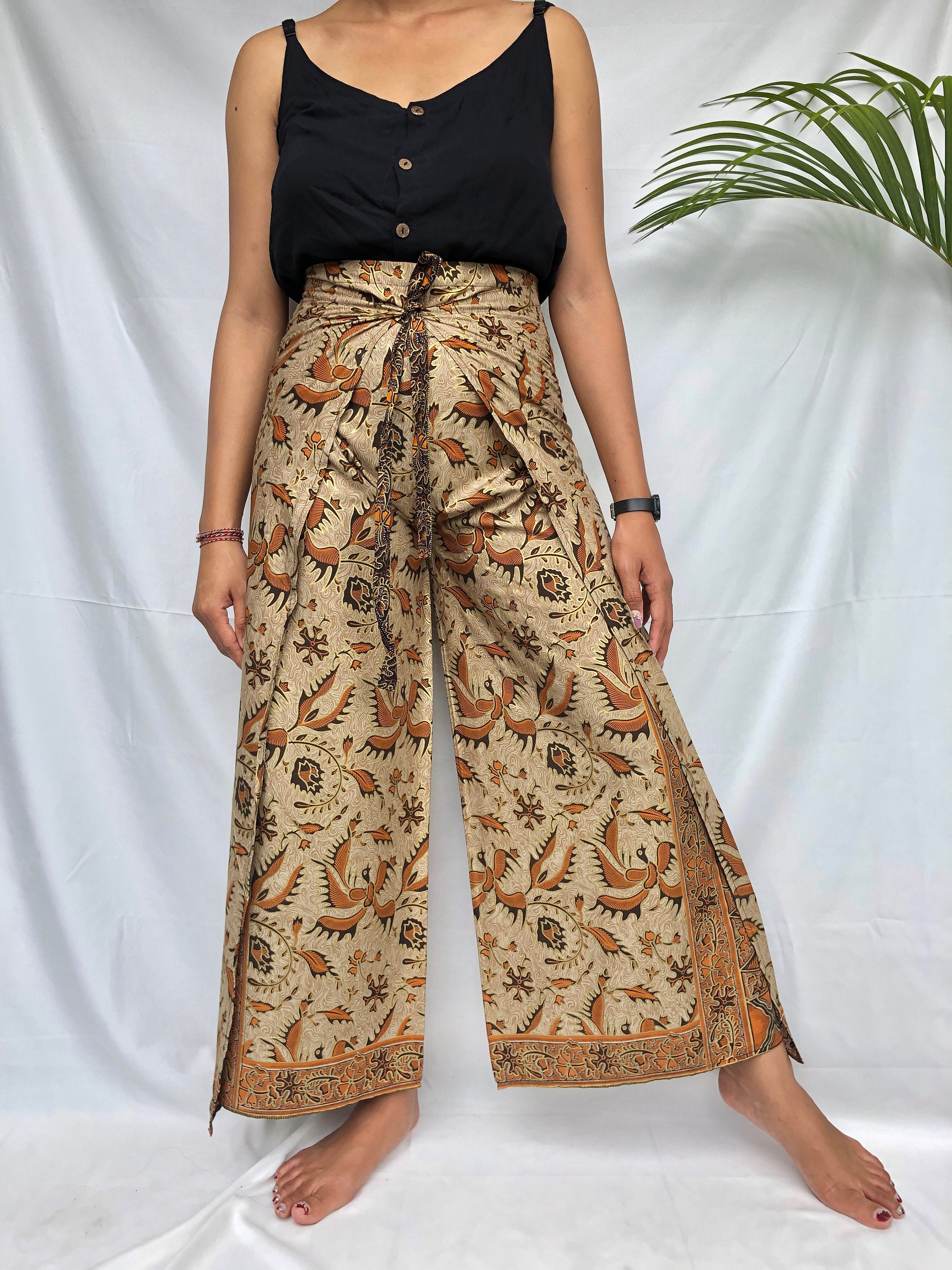 Light Brown Handmade Batik Wrap Pants 