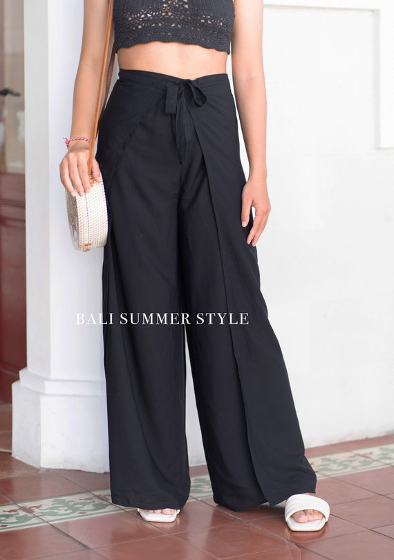 016 Beautiful Black Wrap Pants, Long Pants Trendy, Bali Beach