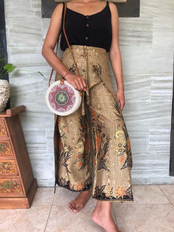 Light Brown Batik Wrap Pants Handmade 