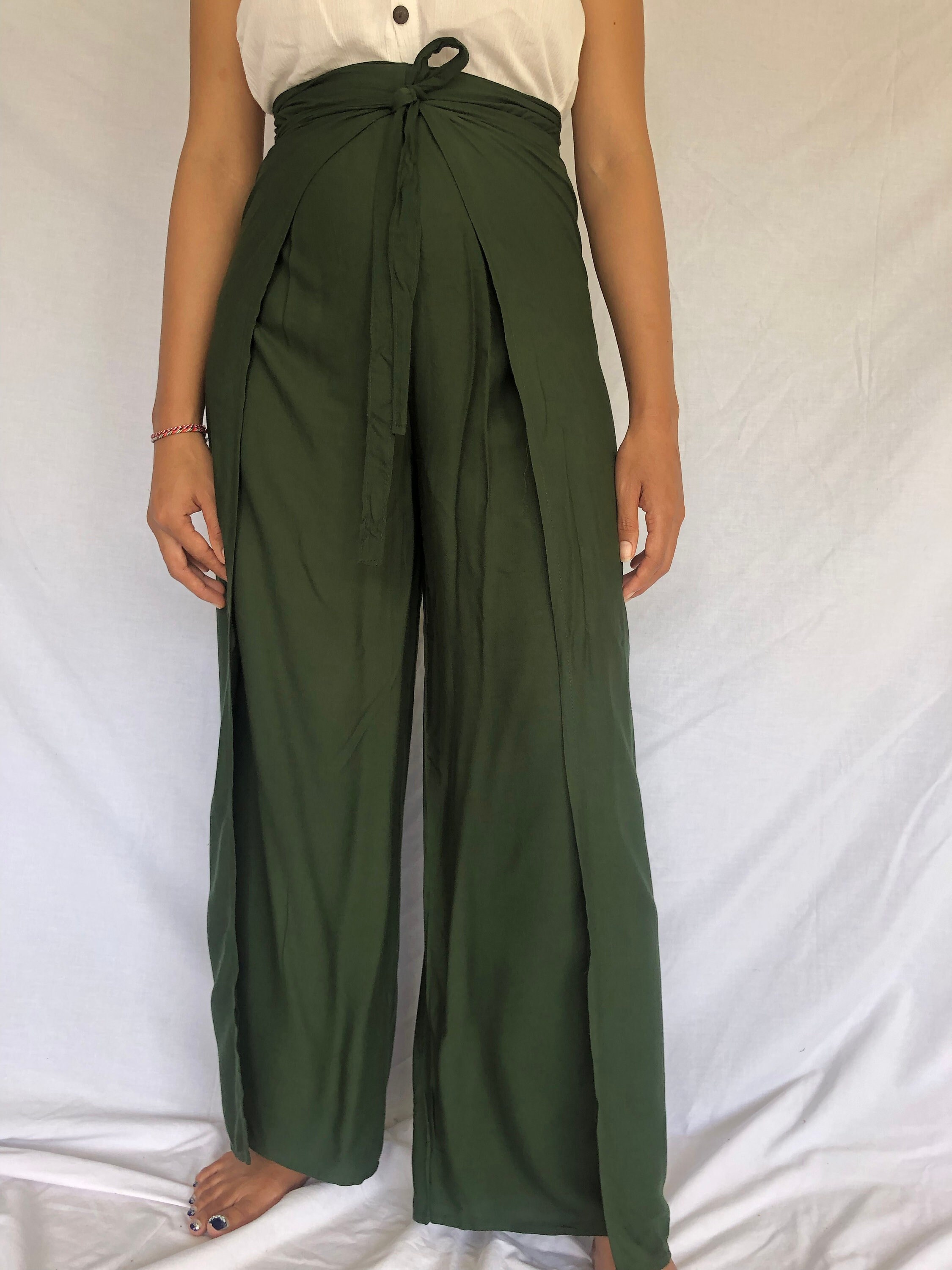 003 Dark Green Wrap Pants Long Pants 