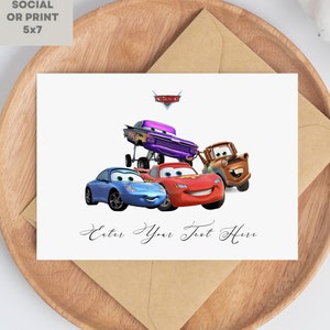 Cartão de agradecimento de aniversário de carros, cartões do Relâmpago McQueen, cartão de agradecimento de aniversário infantil, cartão de agradecimento de carro de corrida, cartão de agradecimento de aniversário de menino