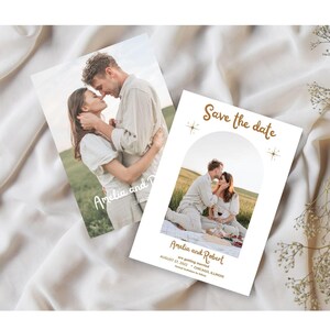 Retro Photo Save the Date Template, Retro Copper, Wedding Date Printable, Groovy Save The Date, Boho Save The Date, Celestial, Editable