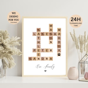 Family Scrabble Print Personalised,Custom Family Name Print,Crossword Scrabble Print,Anniversary Gift For Her,Christmas Gift for Wife Mom