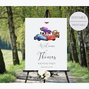Cars Welcome Sign, Cars Party Welcome Sign, Cars Theme Birthday Welcome Sign, For Boy Birthday Party Editable, Instant