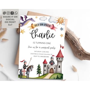 Dragon Birthday Invitation, Knights and Dragons Birthday Invitation, Medieval Party Birthday Invitation Template for Kids, Editable Instant