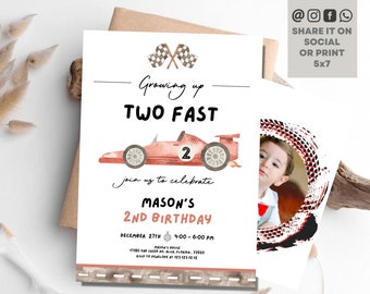 Growing up Two Fast Birthday Invitation Red Race Car Second 