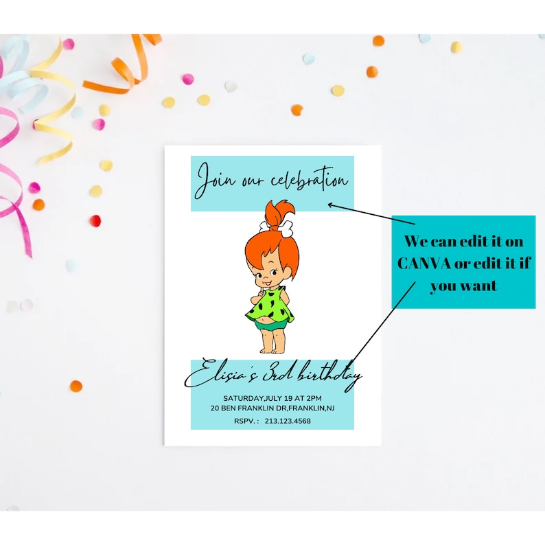 Pebbles Flintstone Birthday Invitation, Fred Flintstone Bam Bam Cartoon