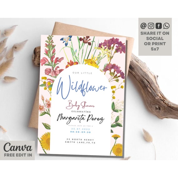 Wildflower Garden Baby Shower Invitation, Floral Baby Shower, Bright Floral Baby Shower Minimalist Invite,Minimalist Baby Shower Invite