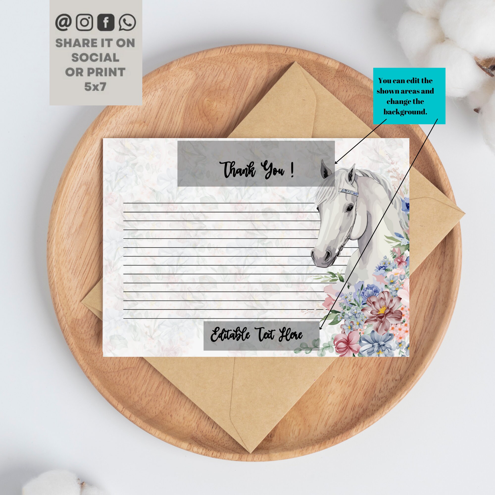 Horse Birthday Thank You Card, Cowgirl Horse Party Thank You Card, Girl ...
