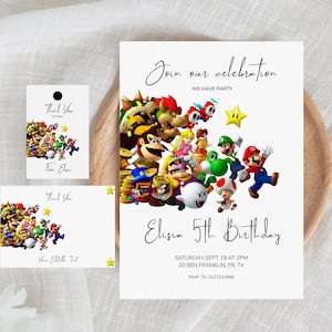 Super Mario Birthday Invitation Template, Mario Printable Birthday Party Invitation, Digital Kids Party Invite, Personalized Thank You Card