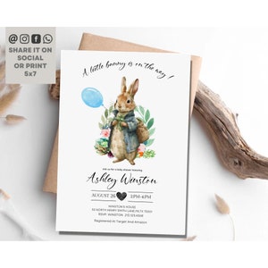 Peter Rabbit Baby Shower Invitation, Peter Boy Blue Rustic Rabbit Baby Shower Invitation, Spring Sprinkle Baby Shower Invitation