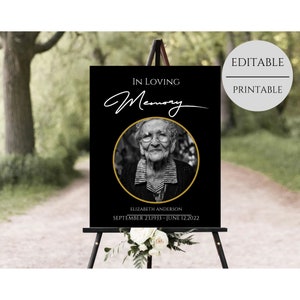 In Loving Memory Sign, Funeral Welcome Sign, Editable Celebration Of Life, Funeral Poster, Memorial Sign, Obituary, Prayer Board, Printable