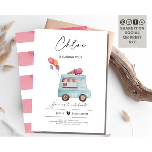 Ice Cream Truck Birthday Invitation Ice Cream Truck Invite Modern Ice Cream Shoppe Van The Scoop Printable Editable Template Instant