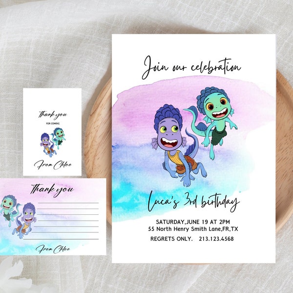 Luca 3rd Birthday Invitation, Luca Sea Monster Birthday Invite, Silenzio Under The Sea Birthday Invite, Pritable Invite Wift Gift Tag