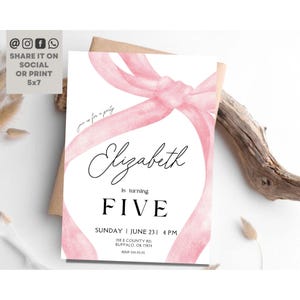 Pink Coquette Birthday Invitation, Pink Bow Birthday Invitation, Coquette Bow Birthday Template Editable, Coquette Invite Printable Instant