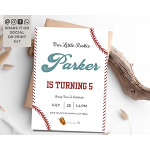 Baseball Birthday Invitation, Our Little Rookie Baseball Party Invite, Boy Baseball Party Birthday Invite, Editable Party Template, Instant
