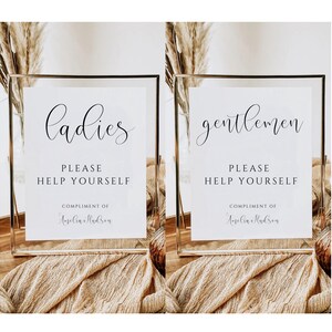 Ladies Bathroom Sign Template, Gentlemen Bathroom Sign Template, Wedding Bathroom Basket Sign, Modern, Minimalist, Contemporary Sign DIY