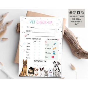 Vet Check Up Exam Sheet, Pet Check-Up Dog Birthday Party, Puppy Party Hospital Puppy Adoption, Adopt a Pet Girl Pink Pawty Birthday, Instant