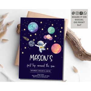 Editable Outer Space First Birthday Invitation Galaxy Blast Off First Trip Around the Sun Birthday Invite Download Printable Template