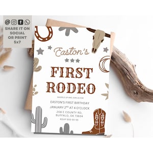 First Rodeo Birthday Invitation, Rodeo Boy 1st Birthday Invite,Cowboy Western Birthday Invite,Rodeo 1 st Birthday,Retro Wild West Invite