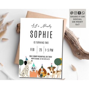 Dog Birthday Party Invitation, Dog Birthday Invite Pawty Birthday Invite, Puppy Birthday Invite, Pink Girl Pawty Birthday Invite