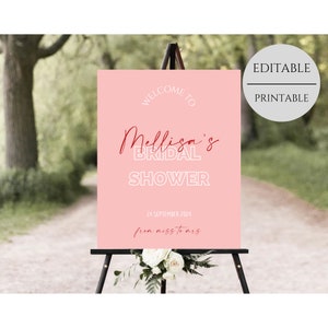 Pink Bridal Shower welcome sign template, Printable bachelorette party welcome sign, pink red hen sign, templett instant download