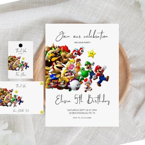 Super Mario Birthday Invitation Template, Mario Printable Birthday Party Invitation, Digital Kids Party Invite, Personalized Thank You Card