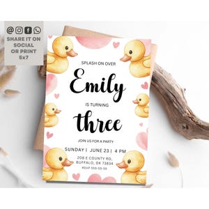 Duck Birthday Party Invitation, Rubber Duck Birthday Party Invite, Pink Bath Girls Birthday Invitation, Kids Birthday Invite