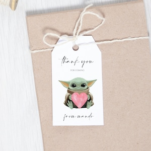 Étiquette de remerciement anniversaire bébé Yoda, étiquette de cadeaux d'anniversaire Mandalorian bébé Yoda, étiquette de remerciement fête d'anniversaire Yoda, modifiable imprimable